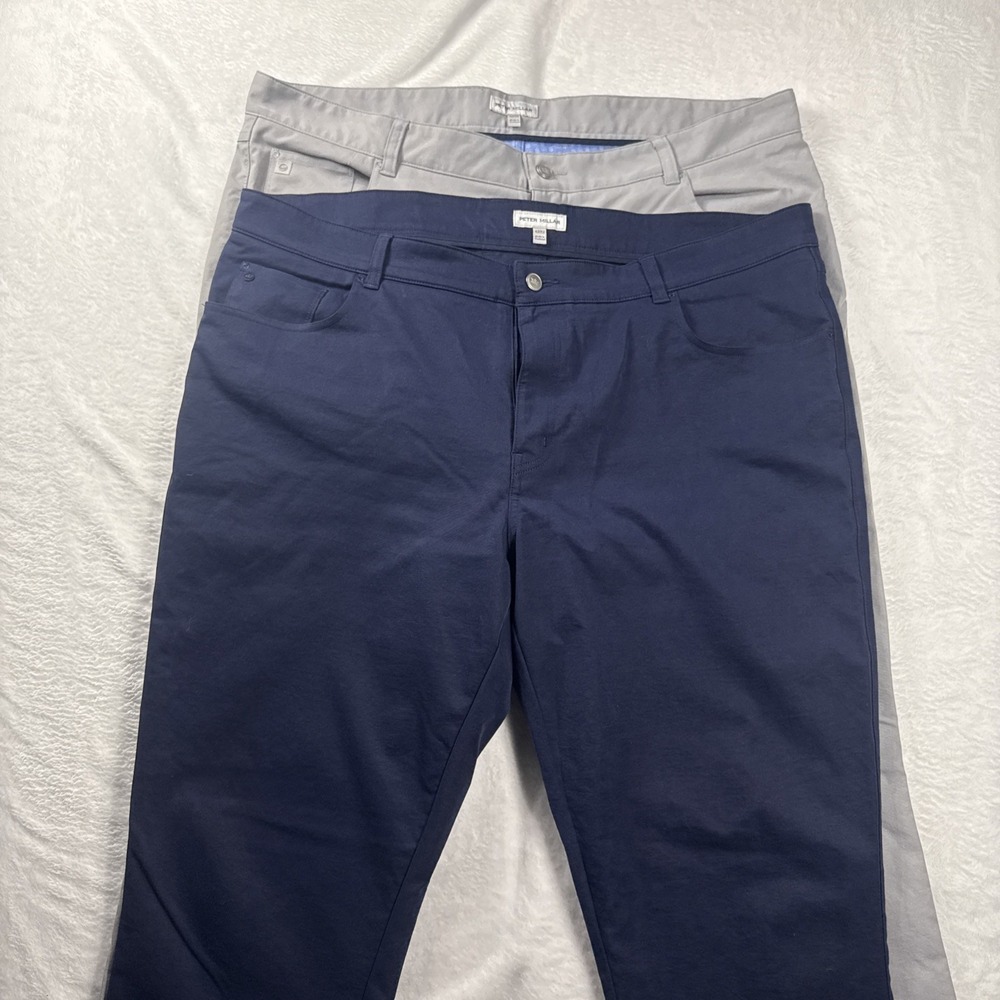 Lot of 2 Peter Millar Men 42x32 Pants EB66 Classic Fit Golf Pants Blue & Gray
